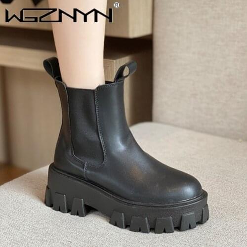 NEW Brand Ankle Boots for Women Autumn Motorcycle Boots Thick Heel Platform Shoes Woman Slip on Round Toe Fashion Martin Boots
