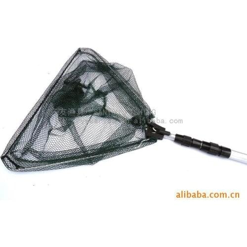 Whole Sale 60pcs/lot aluminum triangular 175cm Foldable Green Mesh 3 Section Handle Telescopic Fishing Landing Net Free SHipment