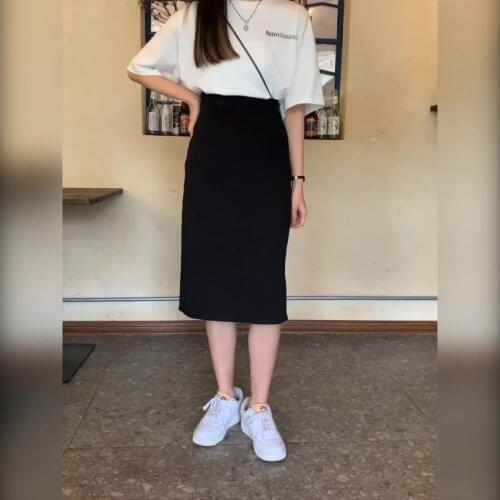 2021 autumn Korean version of the high-waisted thin split-length A-line skirt all-match mid-length skirt
