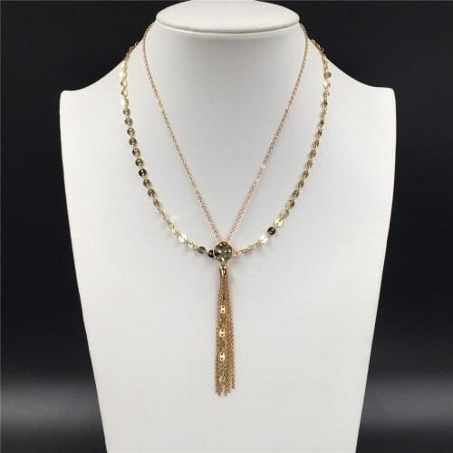 Trendy Gold Color Plating Round Disc Linked Necklace Chain Tassel Y Neck Necklace For Women Open Shoulder Elegant Jewelry Access