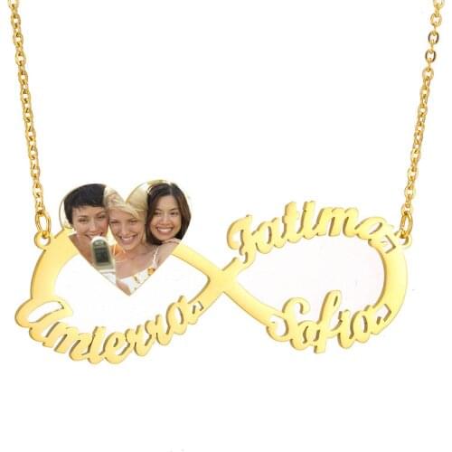 Personalized Stainless Steel Infinity Symbol Shape Heart Nameplate Necklace Fashion Custom Color Photo Text Engrave Name Pendant