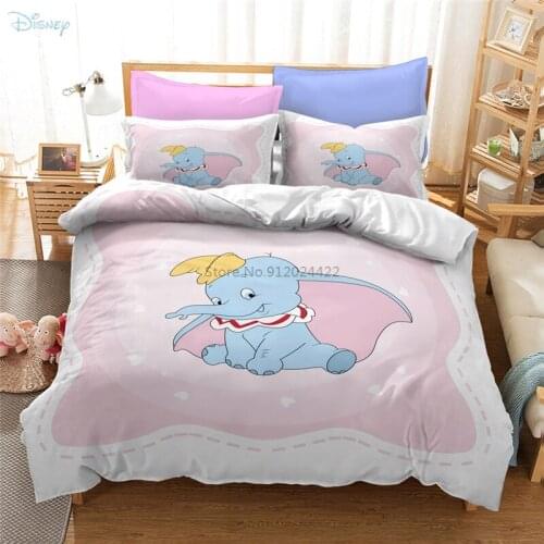 Pink Disney Dumbo Cartoon 3d Duvet Cover Set with Pillowcase Bedding Set Single Double Twin Full Queen King Size for Home Decor
