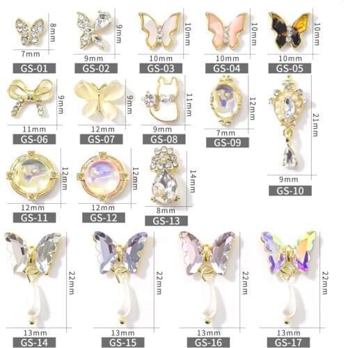 10-Piece Nail Glass Stone Butterfly Large Assorted 0.9 inch (22mm Dangle with Pearl) Jewelry Crystals Diamond XL Rhinestones