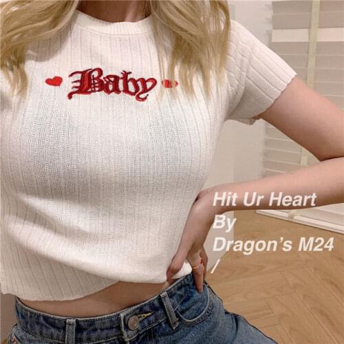 Knitted top letter embroidery Slim slimming short-sleeved T-shirt women summer wild short 2021 new женские футболки kawaii tops