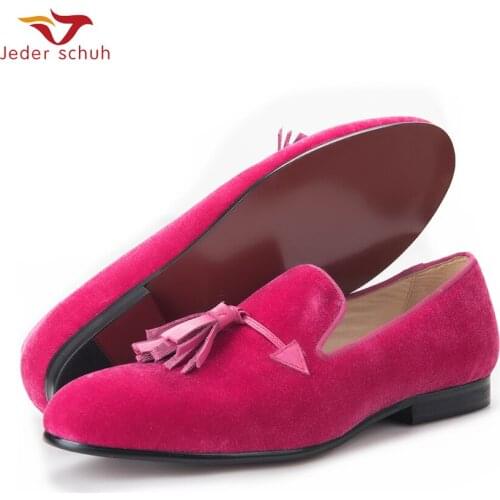 New Pink Color Men Velvet Shoes Fashion Leather Tassel Men Loafers Wedding And Party Shoes MenS Flat Size6-16 Free Shipping
