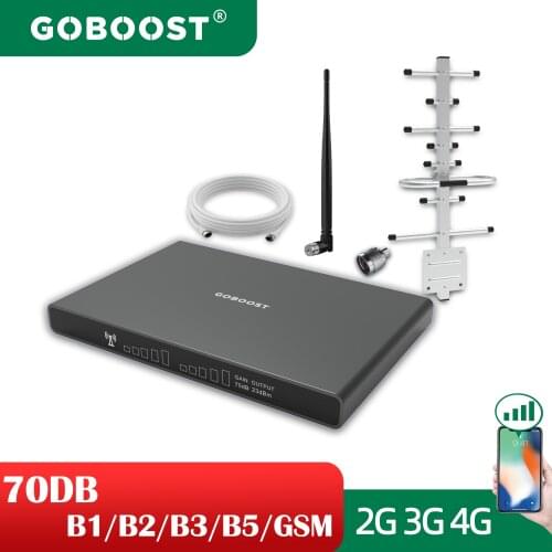GOBOOST 70dB LTE Cellular Amplifier 4G Signal Booster 900 1800 2100 1900MHZ GSM DCS WCDMA 2G 3G Repeater Cell Phone Antenna Kit