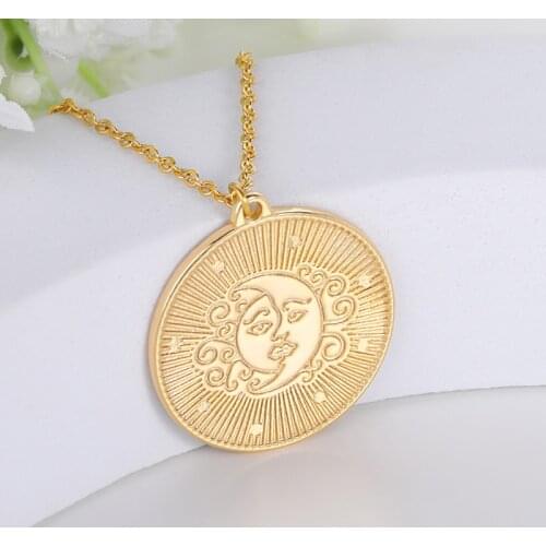 Bohemia Moon and Sun Necklaces Pendants Couple Jewelry Stainless Steel Rose Gold Coin Necklace Collier Femme Best Friend Gifts