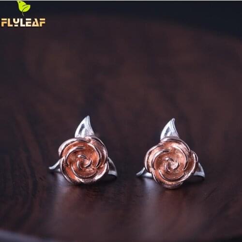 Flyleaf 925 Sterling Silver Rose Flowers Stud Earrings For Women High Quality Fashion Style Lady Gift Sterling-silver-jewelry
