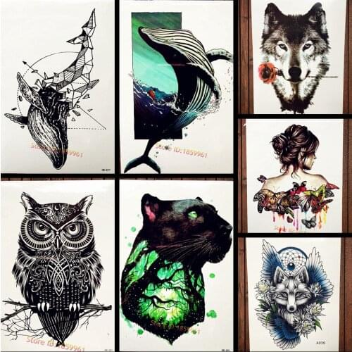 Geometry Diamond Killer Whale Temporary Tattoo Sticker For Women Body Arm Sleeve Tatoo Black Crystal Waterproof Tattoo Men Totem