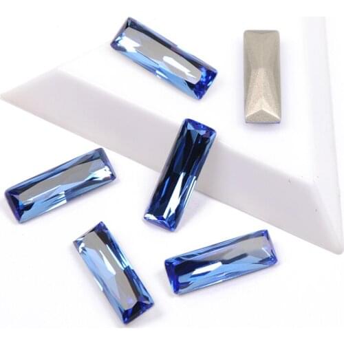 YANRUO 4547 Princess Baguette Shape Sapphire Color Nail on Rhinestones Pointback Glitter Rhinestone For 3D DIY Nail Art Gems