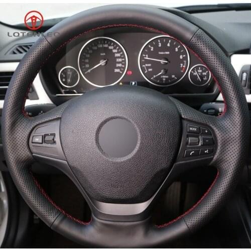 LQTENLEO Black Genuine Leather Car Steering Wheel Cover for BMW 3 Series F30 F31 F34 318i 320i 320d 328i 330i 330e 330d 335i 340