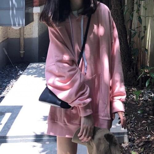 Pocket Drawstring Hooded Women Hoodie Fashion Long Sleeve Solid Color Hoody Autumn Winter Student Loose Oversize Clothing