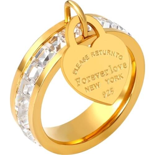 Stainless Steel Woman Ring Gold Plating Crystal Finger Ring for Lovers Fashion Cubic Zirconia Silver Color Wedding Party Jewelry