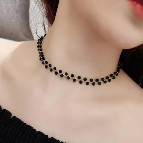 Black Crystal White Pearls Choker Necklace for Woman Jewelry Punk Rock Elegant Gold Short Chain Female Pendant Necklaces
