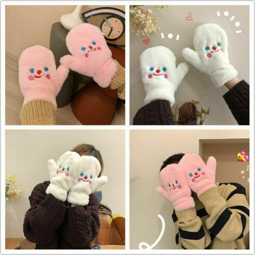 Woman Winter Plus Velvet Mittens Warm Lovely Student Windbreak Coral Fleece Full Finger Gloves