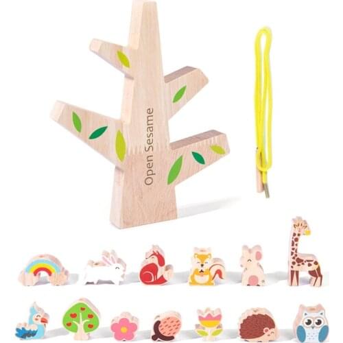 1Set Animal Stacking Toy Tree Building Blocks Brain Developmental Building Blocks Wooden Stacking Block Game