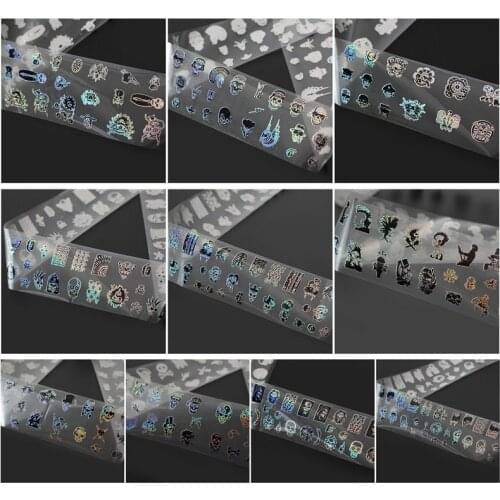 1 Roll 100*4cm 10design Nail Art Stickers Decals Wraps Halloween Skull Design Nail Transfer Foil Manicure Tools Wholesale Retail