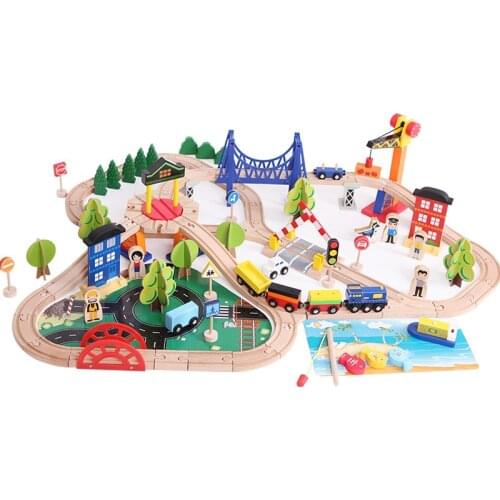 108PCS Wooden Trains Track Toy Magical Track Station Bridge Accessories Railway Model Educational 3D Pulzze Toys For Children