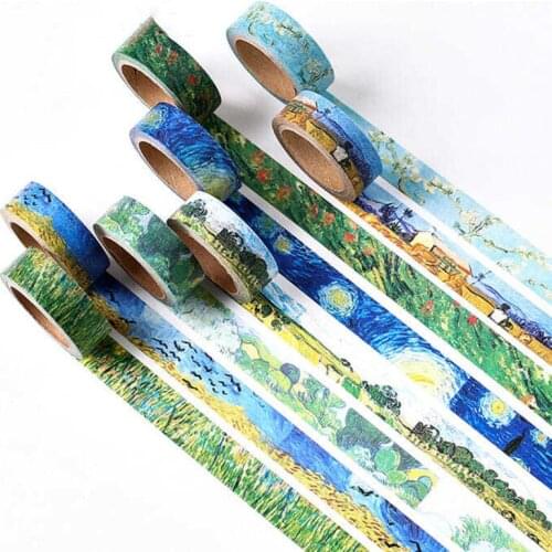 15mmx7m oil painting wheat field and starry sky Boxed Washi tape shredded colorful hand account decoration washi tape stickers