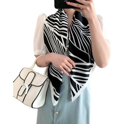 2021 Big Square Scarf Spring and Autumn Style Black and White Silk Scarf Womens Wild Western Temperament Twill Silk Scarf