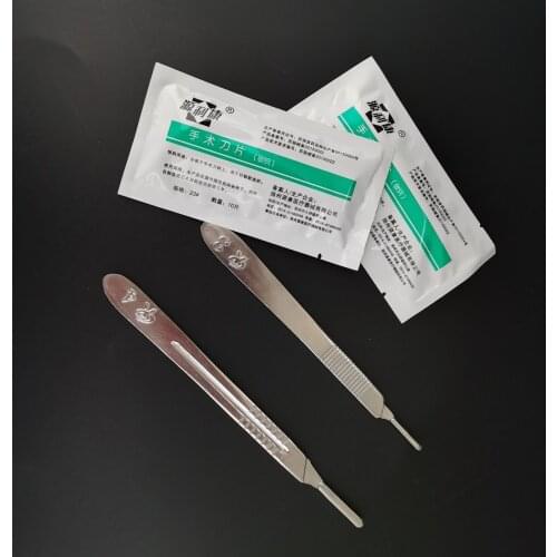 22pcs/set Disposable Sterile Surgical Blades Scalpel Knife(10pcs 11#blades+10pcs 23# blades+1 NO. 3 hilt+1 NO. 4 hilt)