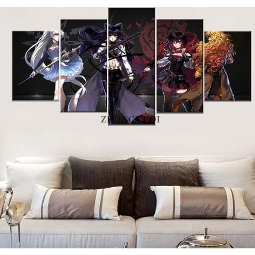 5 Piece Wall Art Canvas Paintings Anime Fighting Girl Posters Figure Modular Decor Pictures Home Living Room Decoration Prints