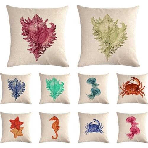 Watercolor Conch seahorse Cushion Cover Decorative Pillows Case For Decoration Of Home Cafe Sofa Chair Car Pillow Cover ZY1297