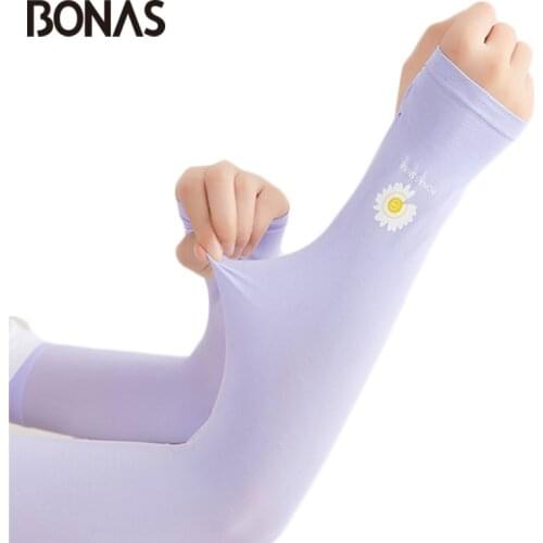 BONAS Outdoor Breathable UV Protection Arm Sleeve Women Fingerless Arm Warmers Quick Dry Summer Sun Protection Cooling Sleeves