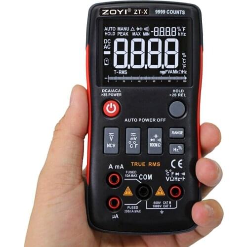 Portable AutoRange Digital Multimeter ZT-X 9999 Counts LCD Display AC DC Voltmeter True RMS NCV Diode Capacitor Ohm Data Hold