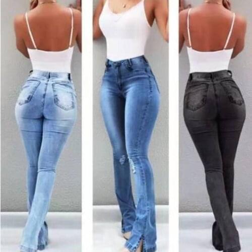 Denim Bell Bottom Jeans Women High Waist Flare Jeans Wash Stretch Blue Ladies Grunge Push Up Streetwear Plus Size Free Shipping