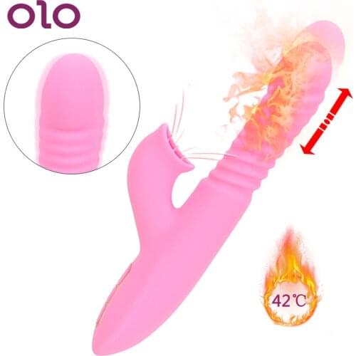 OLO Tongue Licking Heating Telescopic Rotating Dildo Vibrator 7 Speed G Spot Massage Clitoral Stimulator Sex Toys For Women