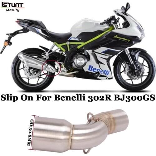 Motorcycle Exhaust Modified Stainless Steel Middle Link Pipe Connection 51mm Muffler Slip On For Benelli 302R BJ300GS