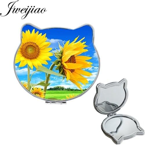 JWEIJIAO yellow sonflower Scenery photos Accessories Tools Vanity mirror Magnifying Mini 1X/2X plant Ear Shaped espejos XR08