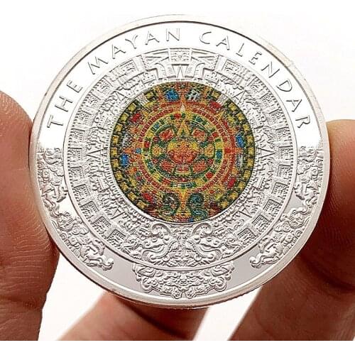 Mayan Lacquer Dragon Painted Mexican Embossed Silver-plated Gilded Commemorative Coin Pyramid Sundial Challenge Coin Gift