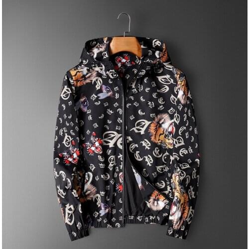 Personalized letter printing casual mens youth early autumn new slim jacket tide brand hooded jacket