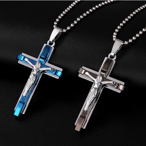 Jesus Mens Cross Necklace Stainless Steel Jewelry christmas jesus