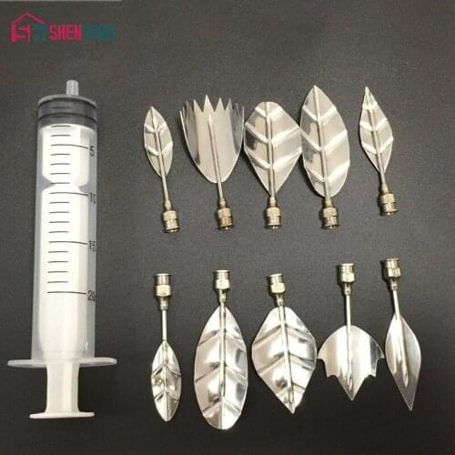 New 10 Pcs/Set 3D Jelly Art Tools and 1 Pieces Syringes Jelly Cake Jello Art Gelatin Tools Puding Nozzle Leaves