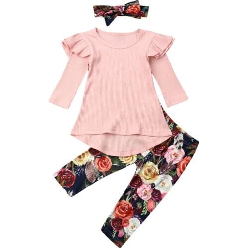Toddler Girl Clothes 3Pcs Kid Baby Girl Clothes Ruffle Long Sleeve Dress Top +Floral Pants Leggings+Headband Fall Outfit