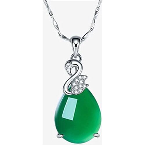 POPULAR 925 SILVER WATER DROP GREEN JADE PENDANT NECKLACE CHALCEDONY CHARM JEWELRY ACCESSORIES FASHION AMULET FOR WOMEN GIFTS