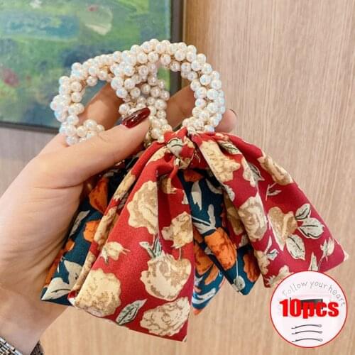 Floral Streamer Tied Hair Rubber Band Bow Knot Headdress Bandage Tied Ponytail Headband Female Hair Accessories Headdress
