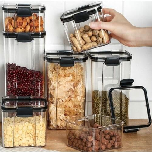 Transparent Kitchen Storage Bottle Stackable Dry Food Storage Box Tea Coffee Airtight Container Set Organization Tools