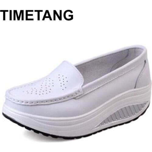 TIMETANG Women shoes summer women leather shoes platform plus size nurse wedges shoes women mesh hole working flats C202