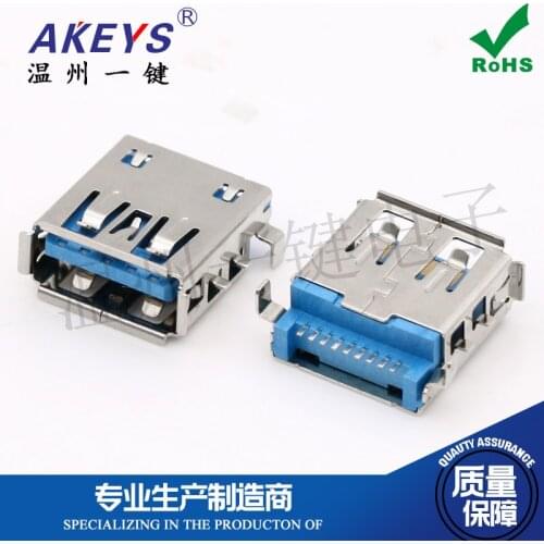 10pcs usb 3.0 sinking plate 90 degree with curling blue rubber female socket A female socket high-speed interface