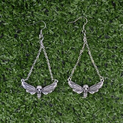 Deaths Head Skull Moth Butterfly Dangle Earrings Gothic Jewelry For Gift