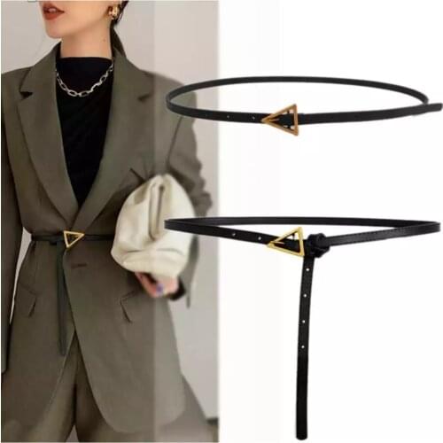 Womens Thin Triangle Gold Buckled Gusset Leather Belt Women 'S Trend Fashion Lady Belt