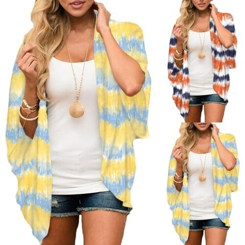 Women Kimono Cardigan Blouse Shawl Summer Half Sleeve Chiffon Tops Outwear Plus Size Bikini Coat Beach Cover-Ups Sunshirt Jacket