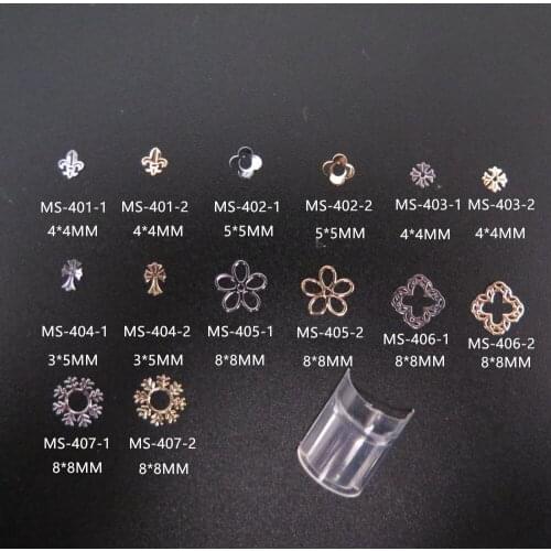 MS401-407 100pcs Gold and Silver Cute Cross Flower Snowflake Metal Sticker Nail Art Metal Sticker Decoration New Arrival