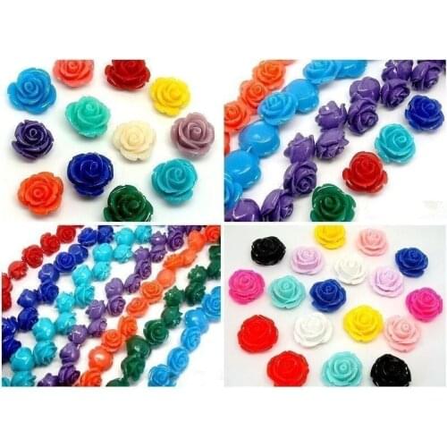 200pcs Gorgeous Rose Flower Coral Resin Spacer Beads Jewelry Making Crafts 10mm,12mm,15mm mix size or you pick