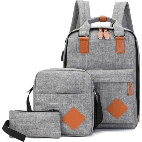 Mens Backpack Bag Male Polyester Laptop Backpack Computer Bags High School Student College Students USB Charging 3 Pcs