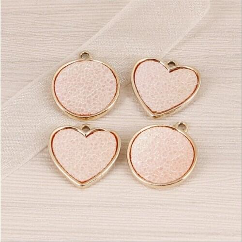 4pcs/lot new creative heart round leather metal charms for diy earrings necklace pendants hangings material jewelry accessories